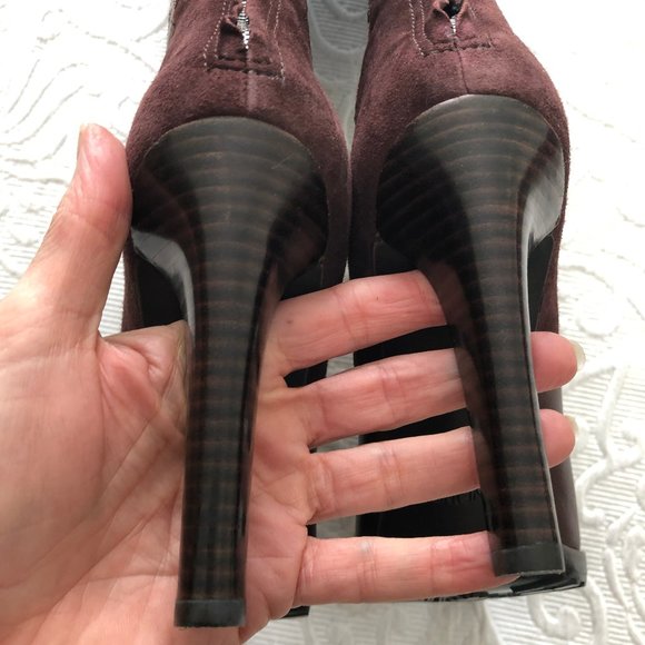 Nine West WILLETTA Suede Leather Boot Applique Pointy Toe Med Brown Zip 8.5 NEW - Picture 8 of 15